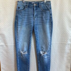 KanCan Light Blue Distressed Skinny Jeans. Raw Hems. Size 27. Stretchy.